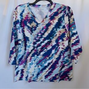 NWT Chico's Jade V-Neck 3 QTR Top & 3/4 Sleeve Knit SZ4 2XL Multi Color Tunic